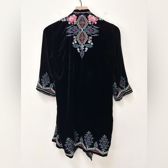 Johnny Was Aveza Draped Velvet Embroidered Aztec Silk Blend Coat Kimono size PS - Picture 5 of 10
